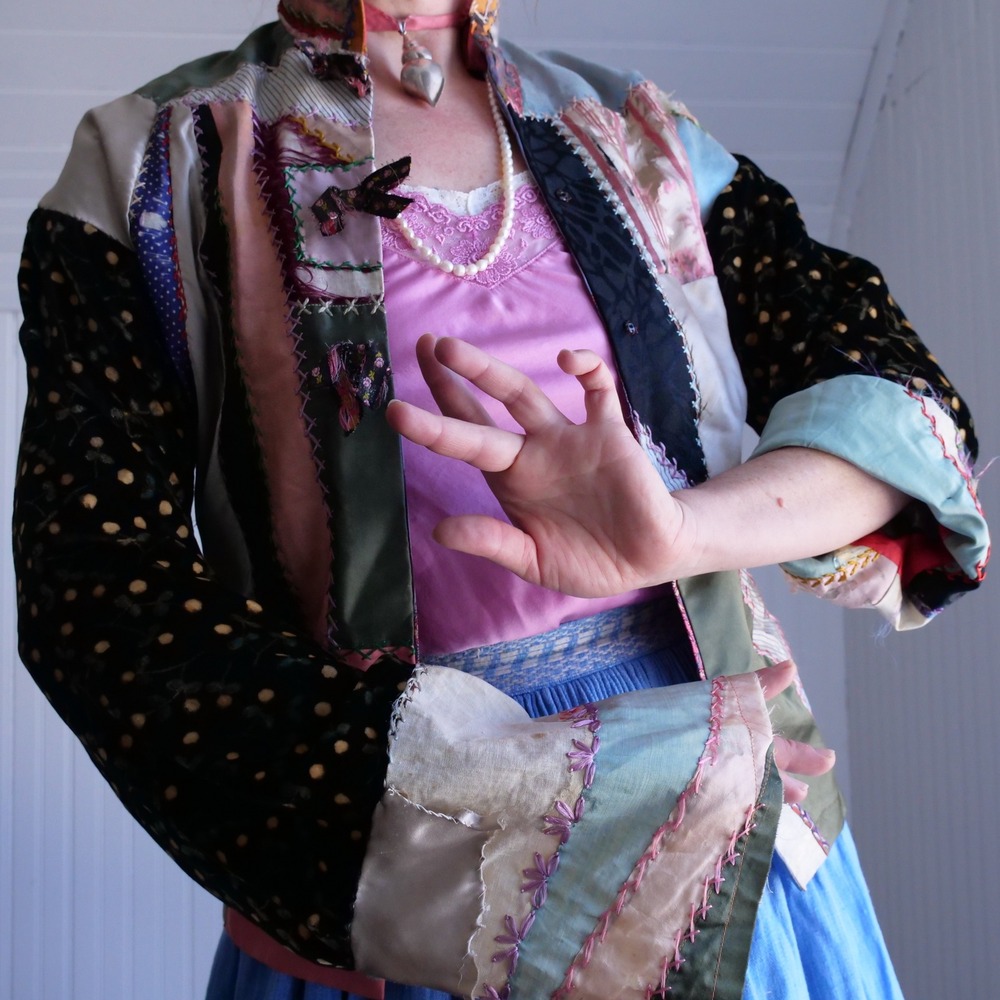 Vintage/antique handmade crazy quilt silk‎ and velvet jacket
